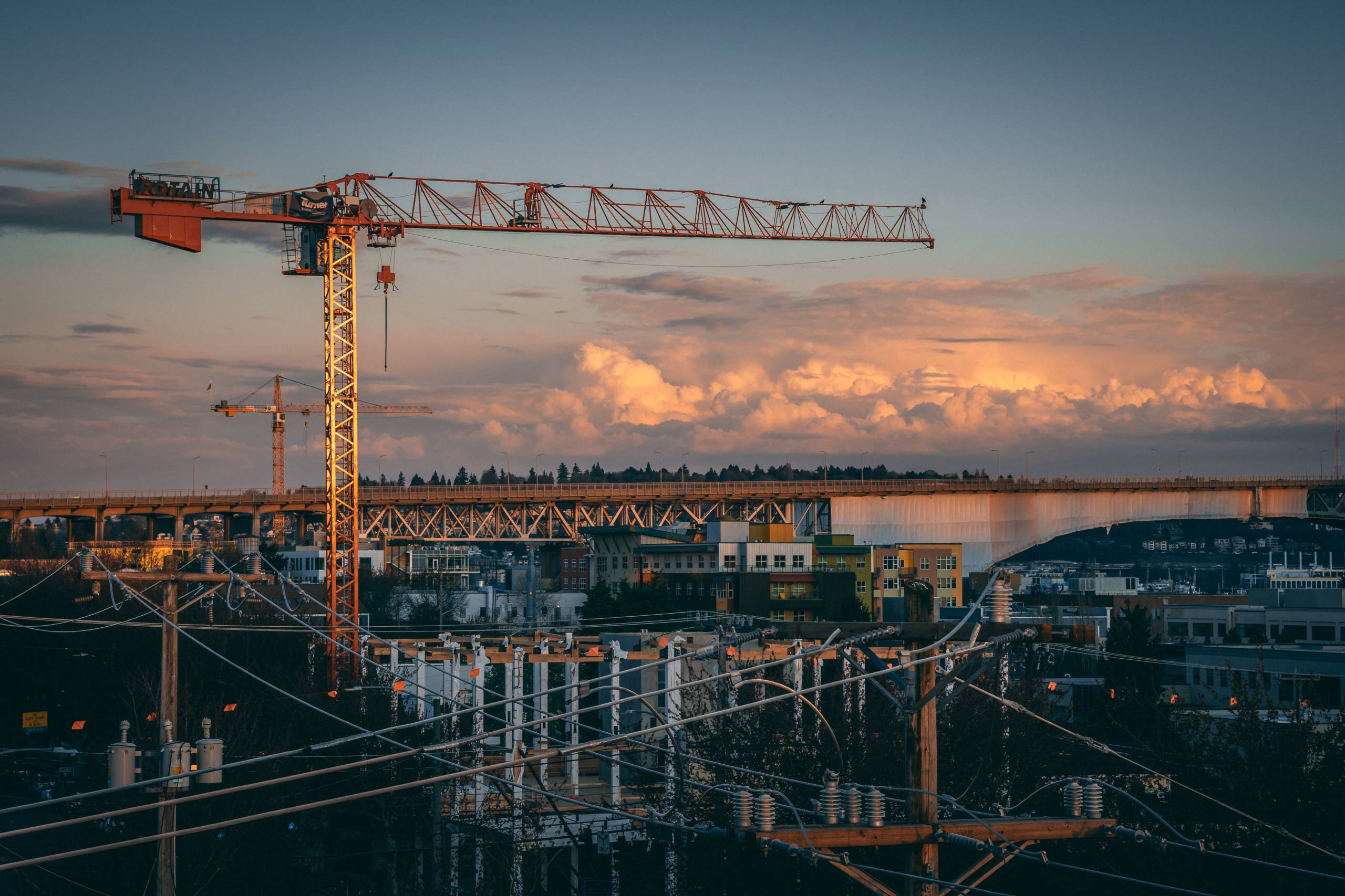Construction site at sunset
